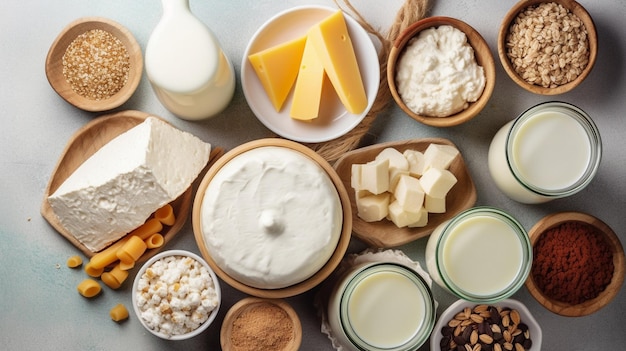 Photo various dairy products top down view