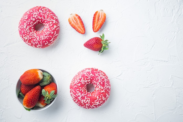 Various decorated donuts with colorful glaze