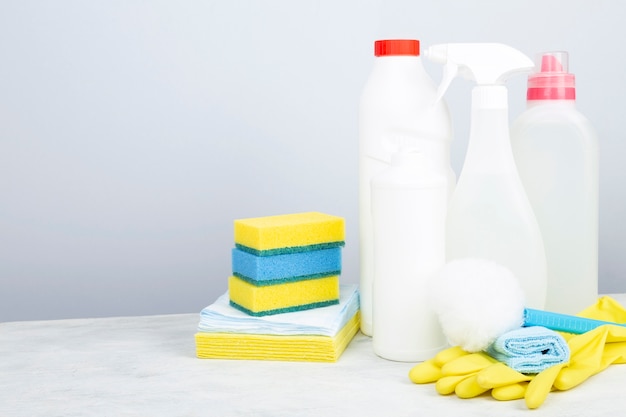 Photo various detergents and cleaning products