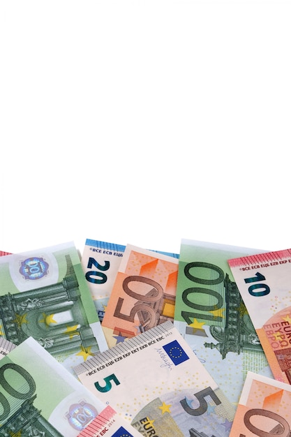 Photo various different euro bills with copyspace