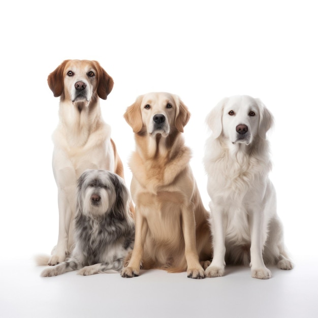 Various Dog Breeds Posing on a White Background