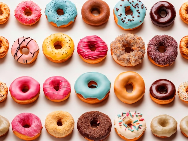 Various donuts on white background