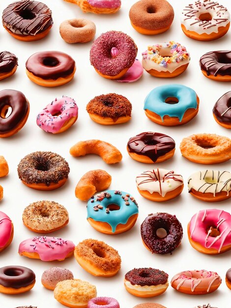 Various donuts on white background