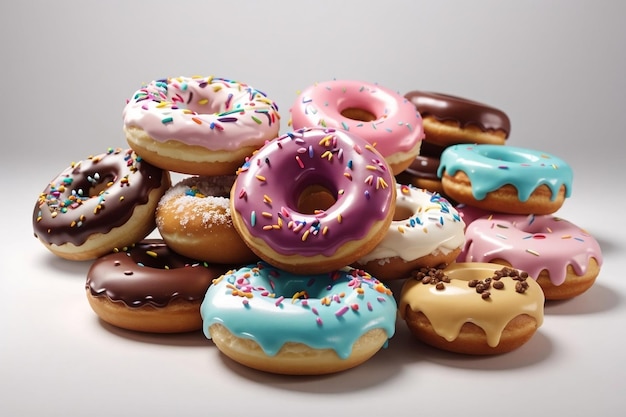 Various donuts on white background