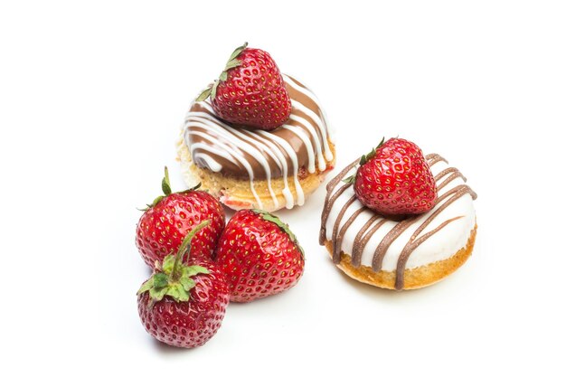 Various donuts on white background