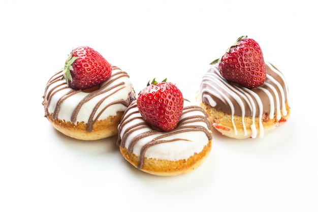 Various donuts on white background