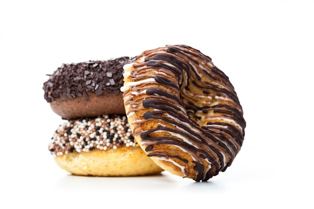 Various donuts on white background