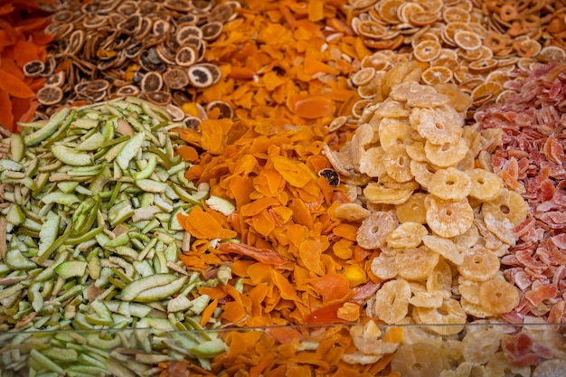 Various dried fruits on fethiye market turkey