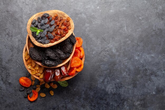 Various dried fruits and nuts