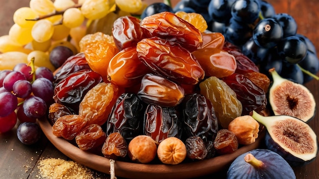 Various dried fruitsdatesplumsraisins and figs