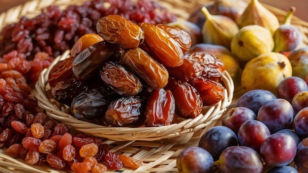 Various dried fruitsdatesplumsraisins and figs