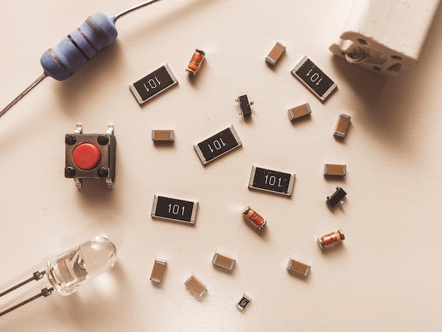 Various electronic components resistance capacitors diodes transistor for PCB