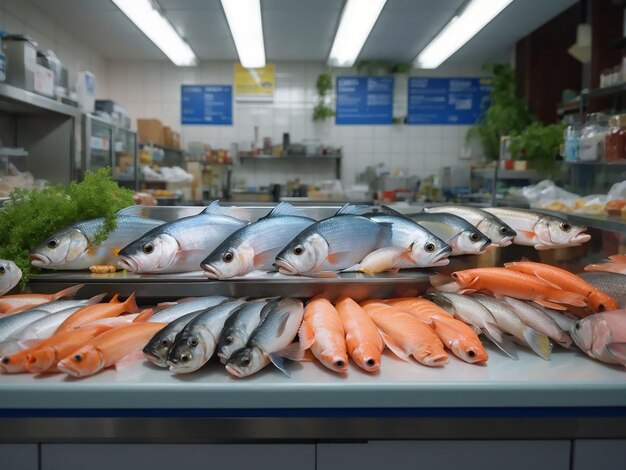 Various fish on the counter fish shop