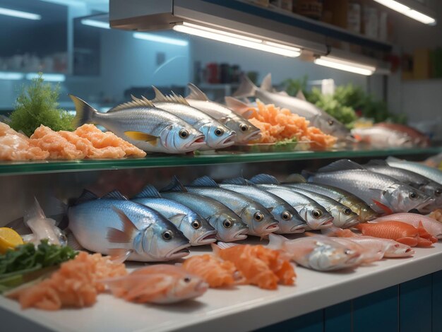 Foto diversi pesci sul bancone del negozio di pesce