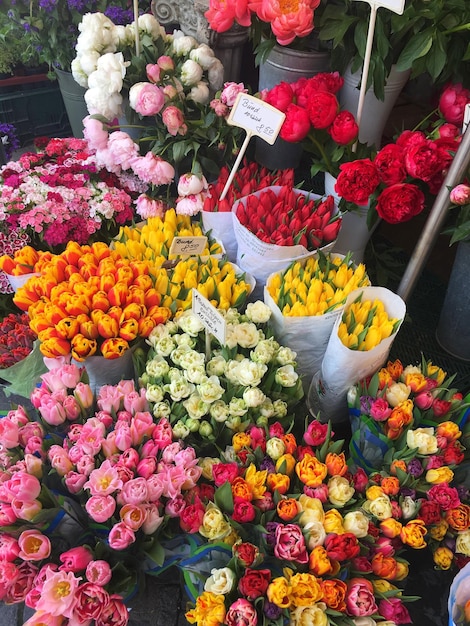 Photo various flowers for sale at market stall