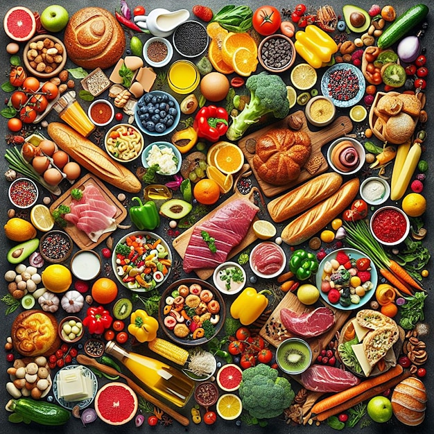 various food and products healthy living concept diet