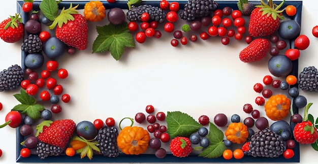 Various fresh summer berries Top view AI generated image