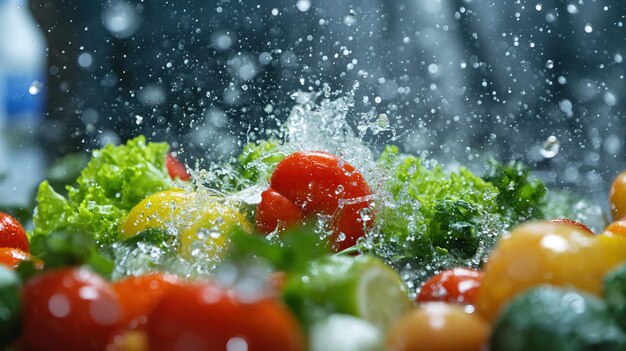 various fresh vegetables with splashed water