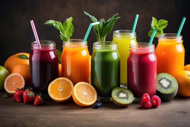 Photo various freshly squeezed fruits and vegetables juices