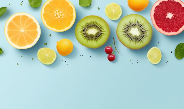 Various Fruit Advertising Background Healthy fruits Rich in Vitamins Generative Ai