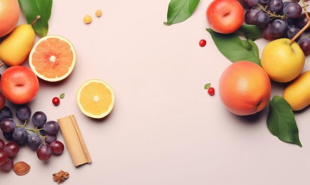 Photo various fruit advertising background healthy fruits rich in vitamins generative ai