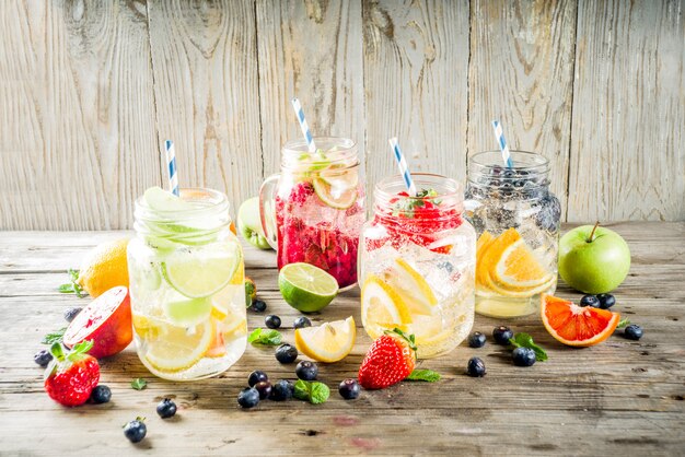 Various fruit and berry lemonades