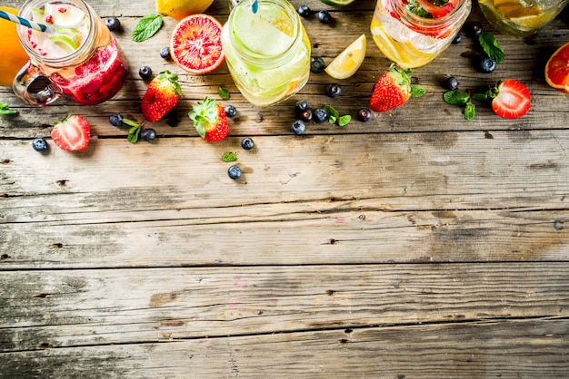 Various fruit and berry lemonades