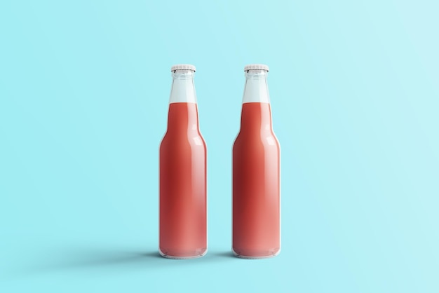Фото Различные бутылки фруктовой газировки безалкогольный напиток с каплями воды, выделенными на фоне тоща 3d-рендеринг подходит для вашего дизайн-проекта