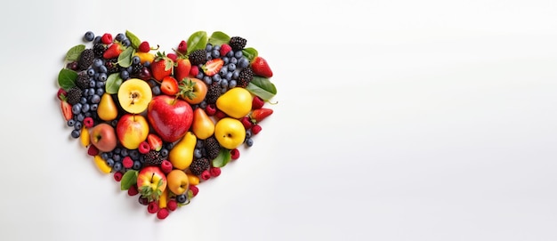 Various Fruits in the heart shape Healthy fresh fruits background Generative AI