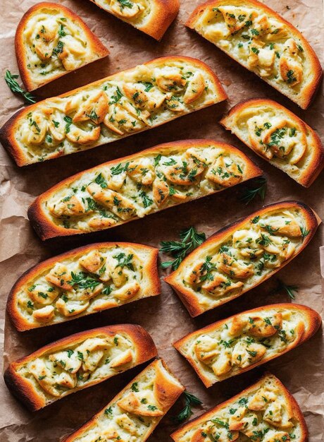 Various Garlic Bread on a table