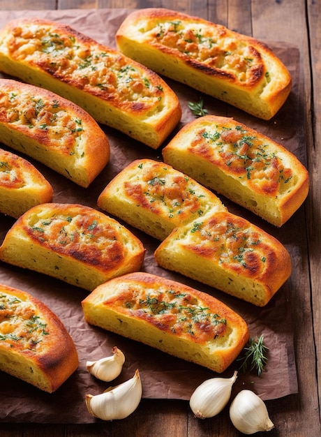 Various Garlic Bread on a table