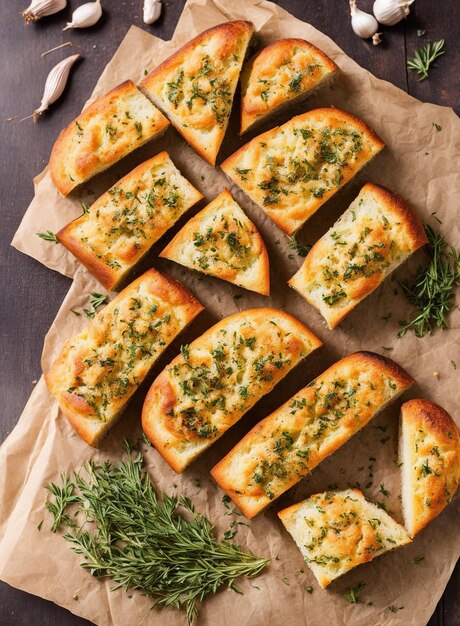 Various Garlic Bread on a table