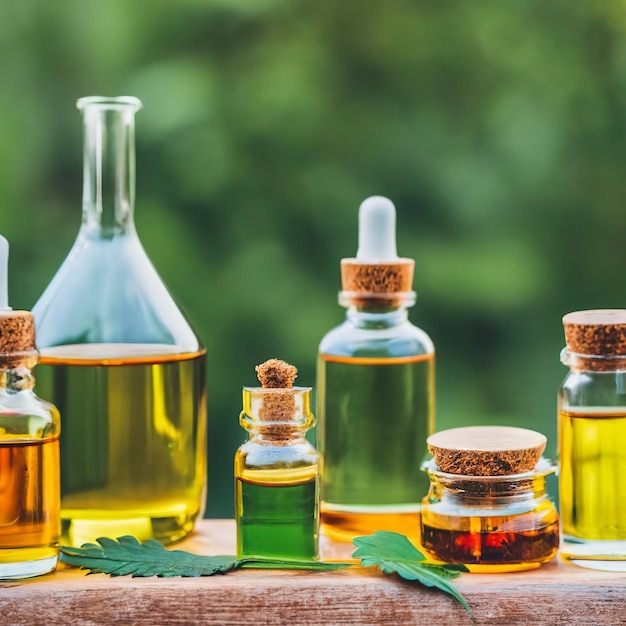 Various glass bottles with CBD oil