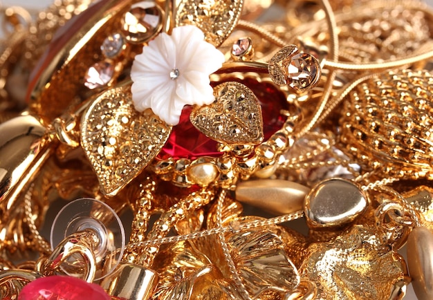 Various gold jewellery closeup