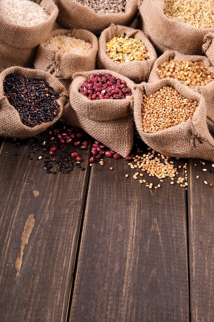 Various grains and cereals in sack