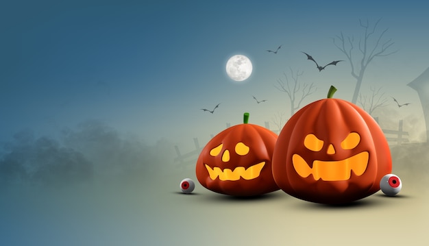 Various Halloween pumpkin with full moon
