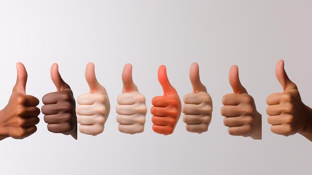 various hand show thumbs up like concept white background generative ai