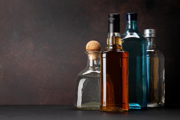 Photo various hard liquor bottles