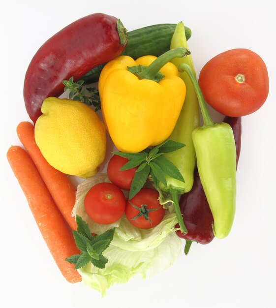 Various healthy fresh vegetables isolated on white background