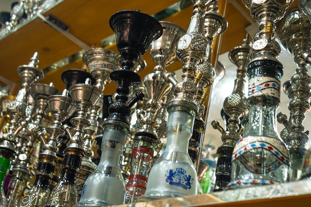 Various hookahs or shisha in souvenir shop