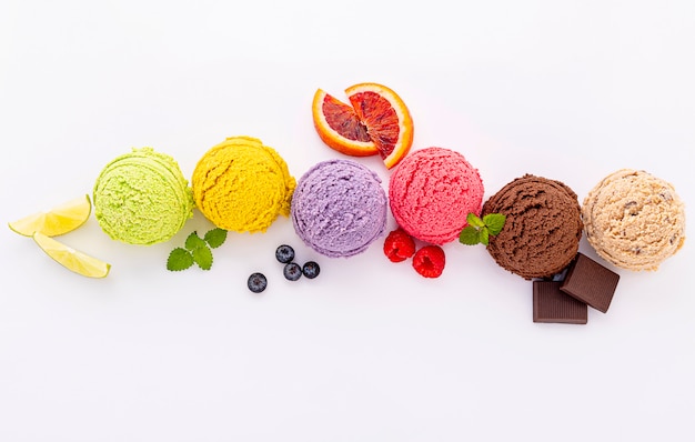 Various of ice cream flavor ball isolate on white background .