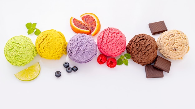 Various of ice cream flavor ball isolate on white background .