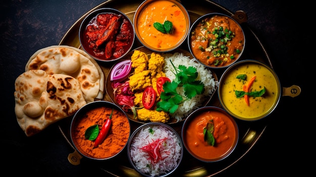 various indian food served in bowls Generative AI