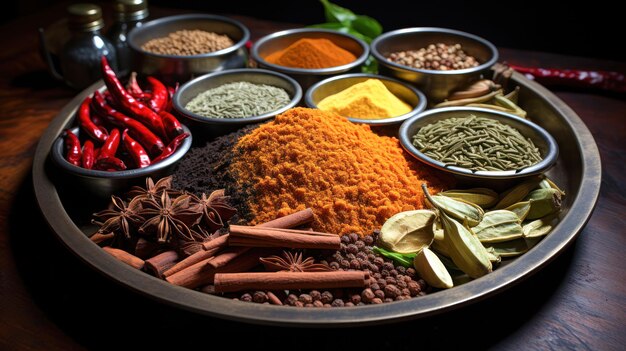 Various indian spices in the bowl