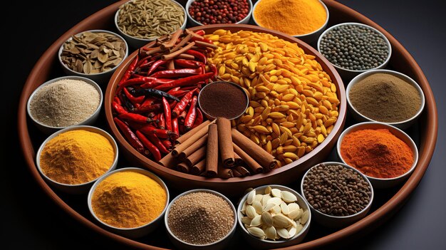 Various indian spices in the bowl