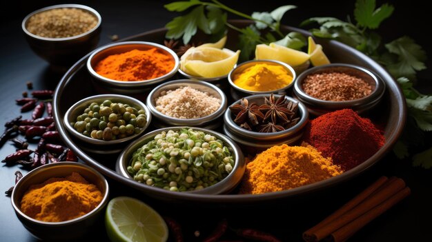 Photo various indian spices and seasonings on a table