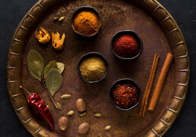 Various Indian spices, spicy herbs and seasoning