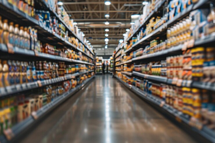 Photo various items in supermarket aisle