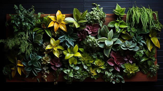 Foto diversi tipi di piante e fiori per la decorazione verticale del giardino per la progettazione interna generativa ai