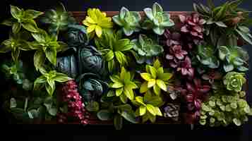 Photo various kind of plants and flowers for vertical garden decoration for indoor design generative ai